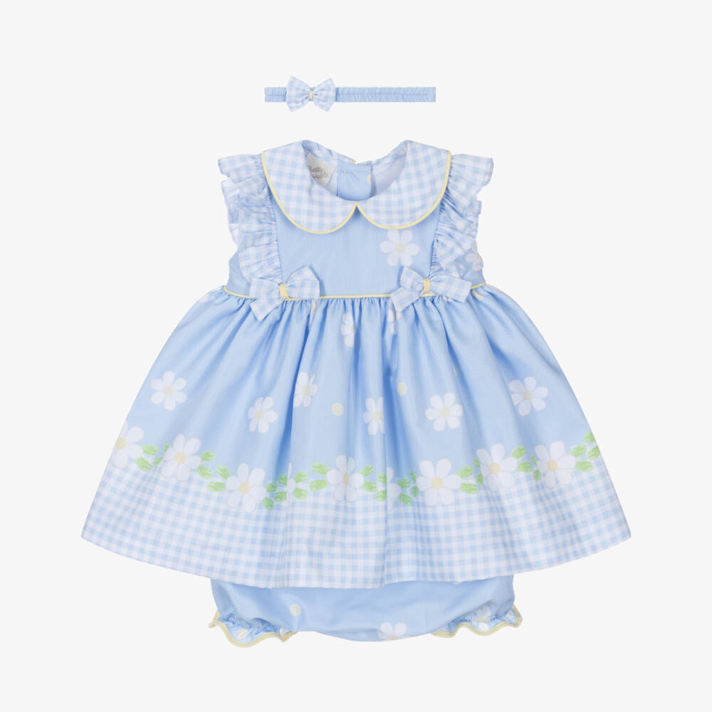Pretty Originals-Girls Pale Blue Daisy Print Dress Set | Childrensalon Outlet
