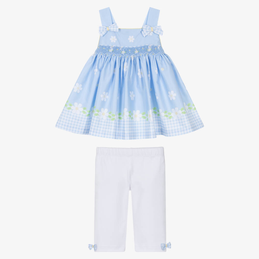 Pretty Originals-Girls Pale Blue Daisy Print Leggings Set | Childrensalon Outlet