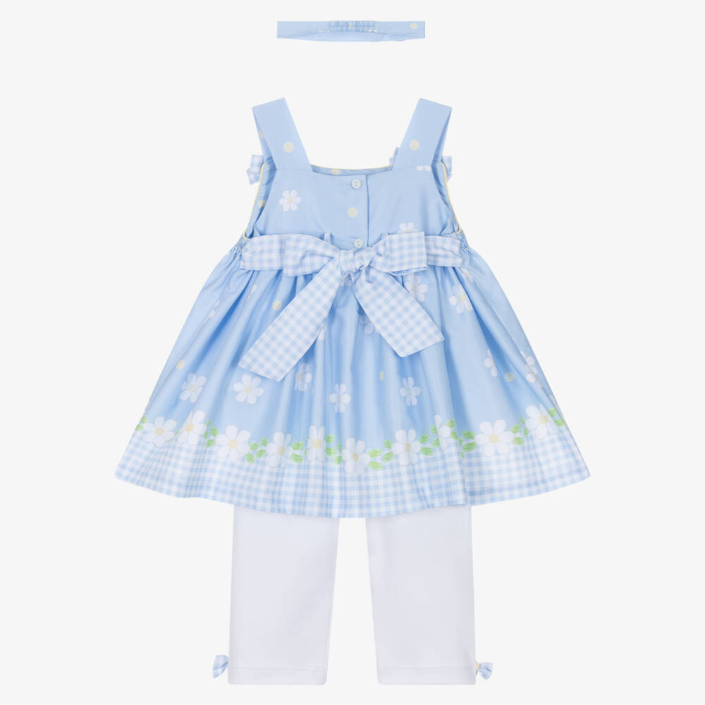 Pretty Originals-Girls Pale Blue Daisy Print Leggings Set | Childrensalon Outlet