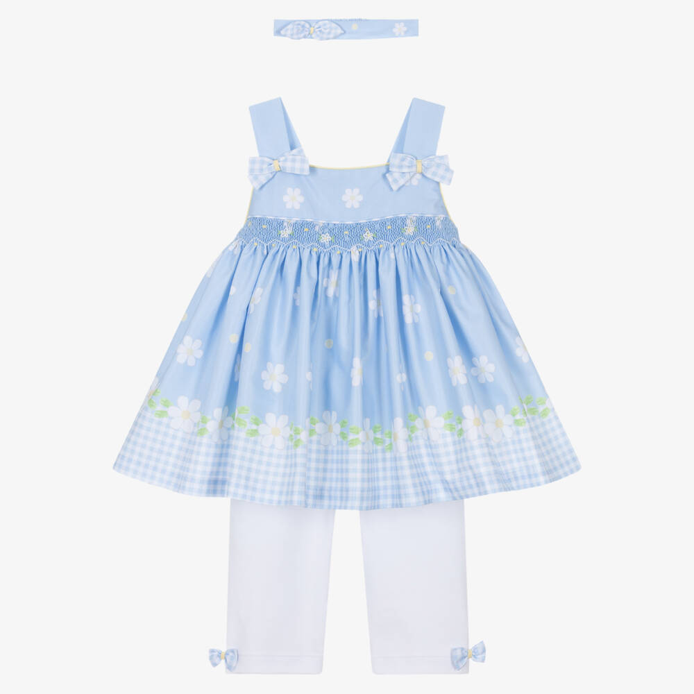 Pretty Originals-Girls Pale Blue Daisy Print Leggings Set | Childrensalon Outlet