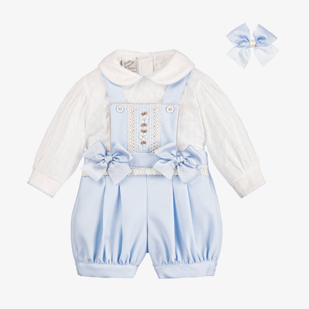Pretty Originals-Girls Pale Blue Dungaree Outfit | Childrensalon Outlet