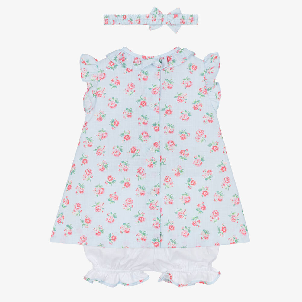 Pretty Originals-Girls Pale Blue Floral Print Dress Set with Headband | Childrensalon Outlet
