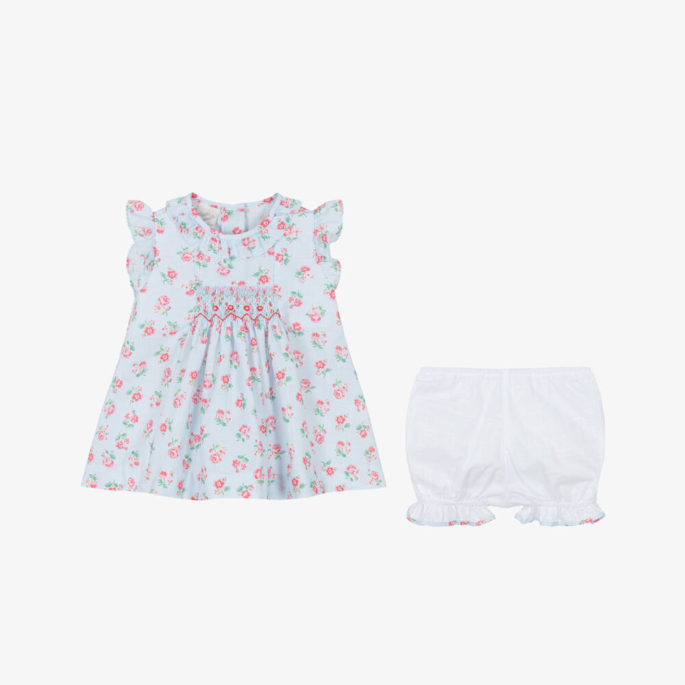 Pretty Originals-Girls Pale Blue Floral Print Dress Set with Headband | Childrensalon Outlet