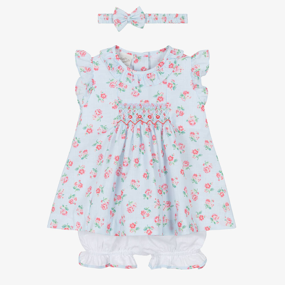 Pretty Originals-Girls Pale Blue Floral Print Dress Set with Headband | Childrensalon Outlet