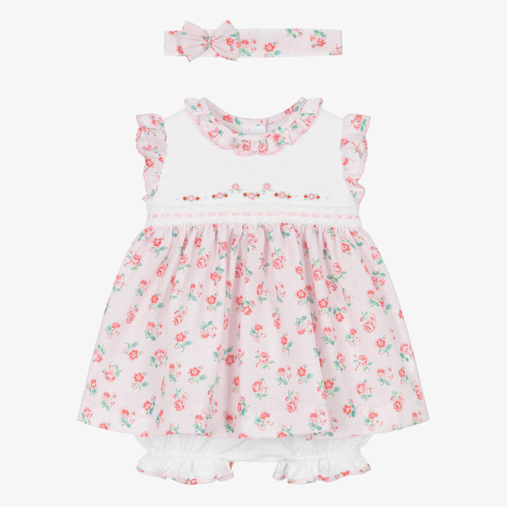 Pretty Originals-Girls Pale Pink Floral Dress Set with Headband & Bloomers | Childrensalon Outlet