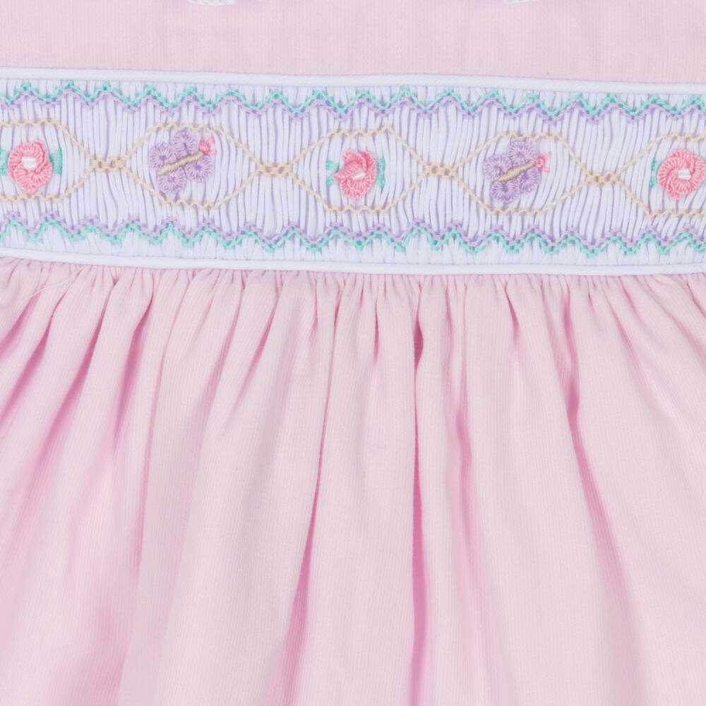Pretty Originals-Girls Pale Pink Hand-Smocked Dress & Headband Set | Childrensalon Outlet