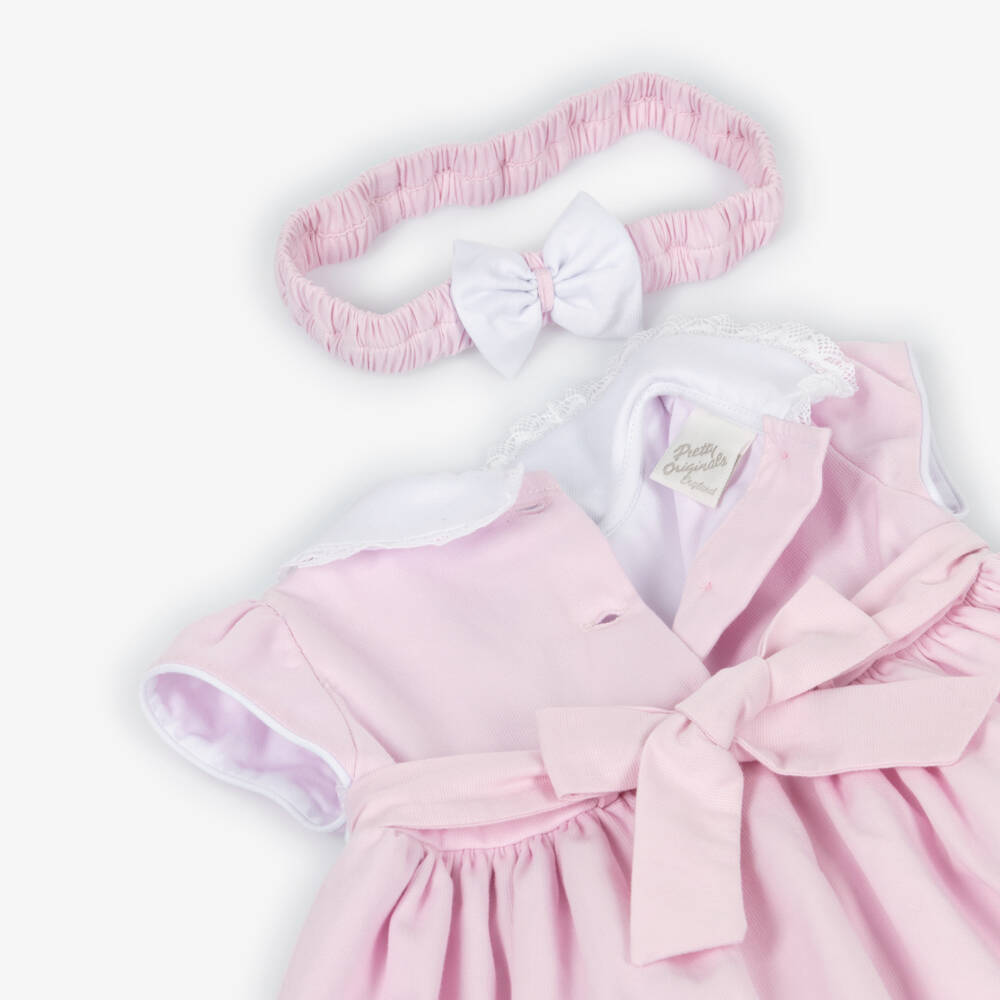 Pretty Originals-Girls Pale Pink Hand-Smocked Dress & Headband Set | Childrensalon Outlet