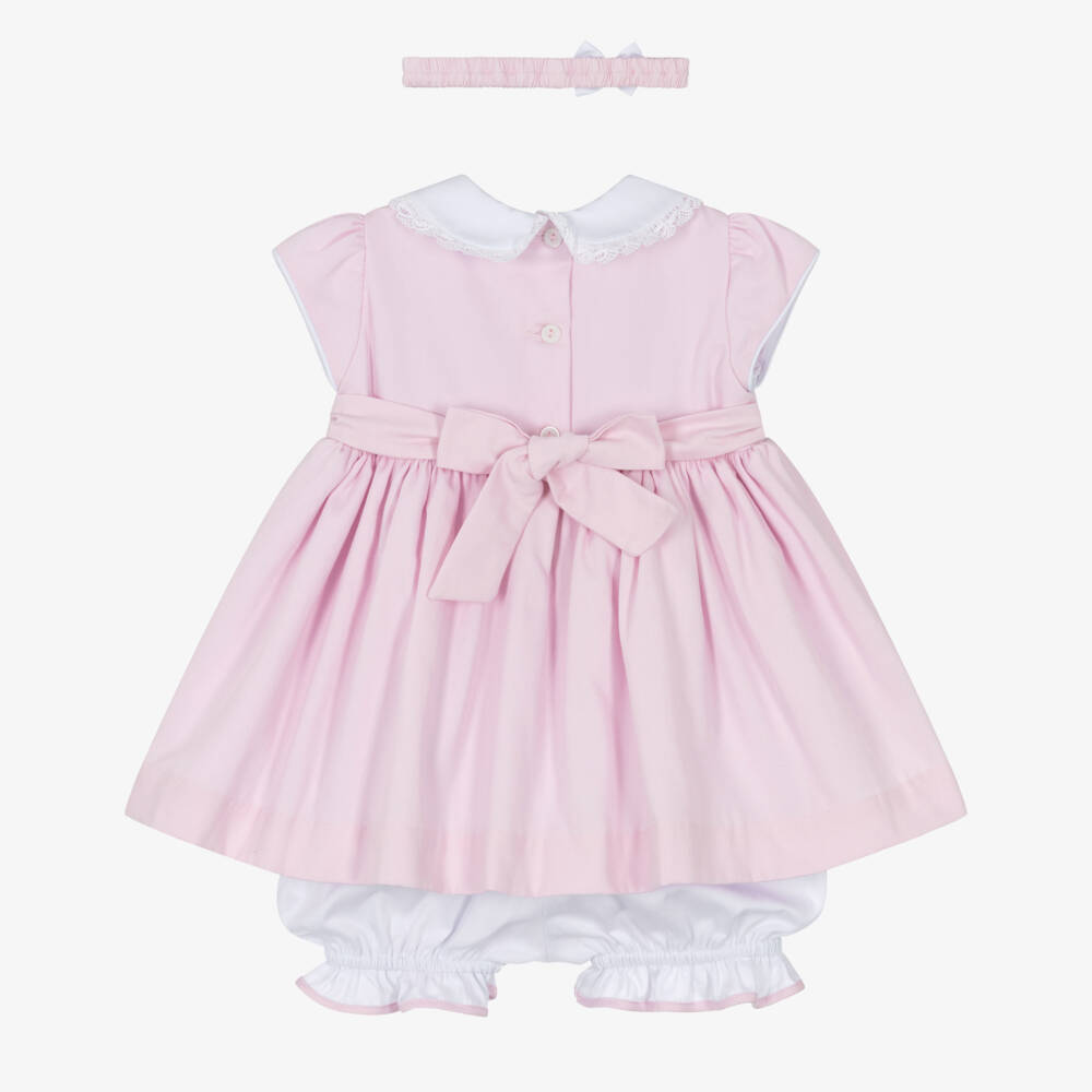 Pretty Originals-Girls Pale Pink Hand-Smocked Dress & Headband Set | Childrensalon Outlet