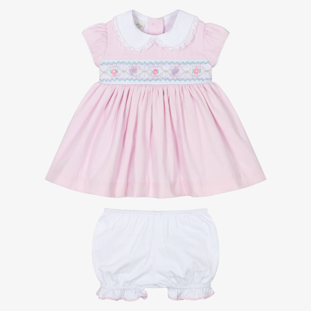 Pretty Originals-Girls Pale Pink Hand-Smocked Dress & Headband Set | Childrensalon Outlet