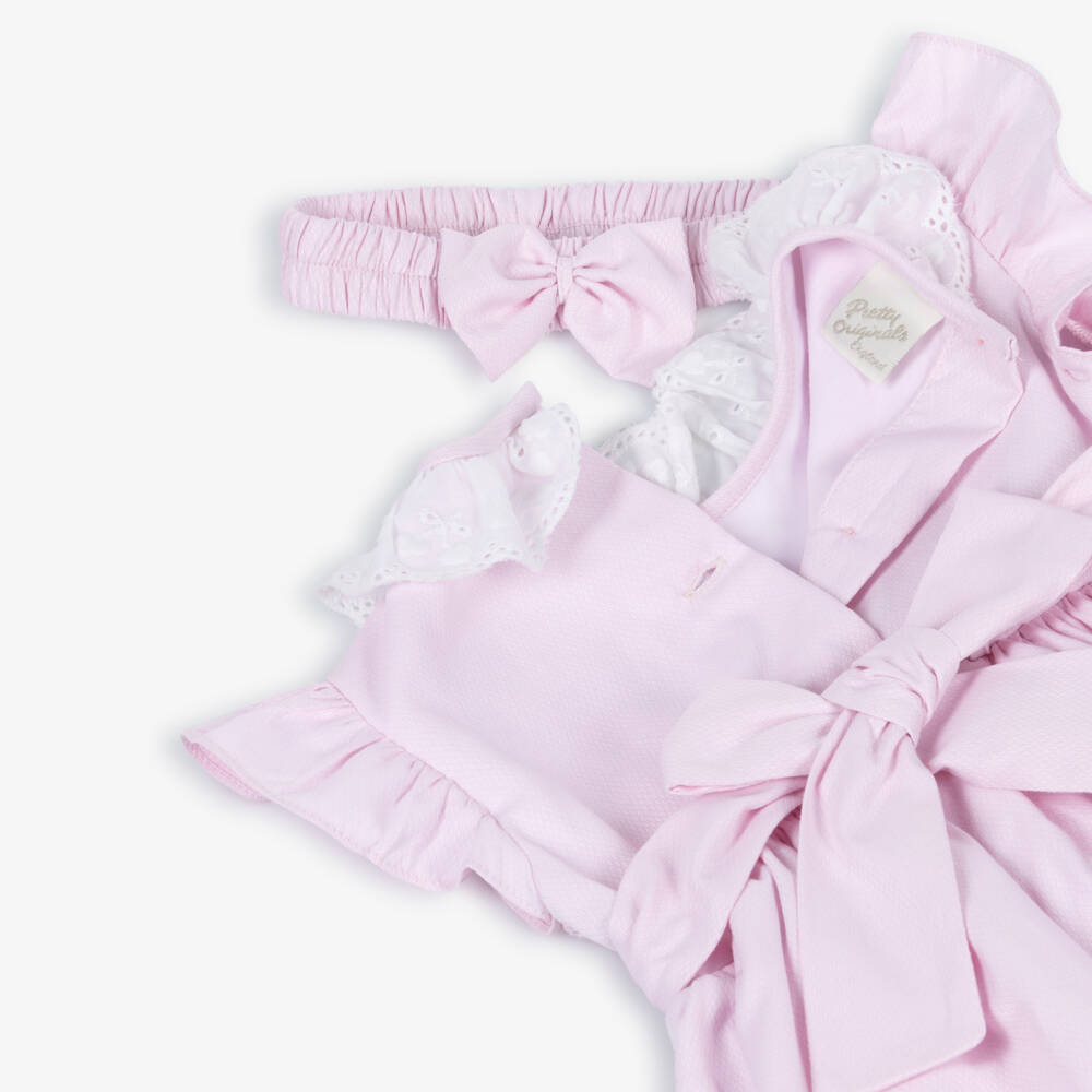 Pretty Originals-Girls Pale Pink Hand-Smocked Dress & Headband Set | Childrensalon Outlet