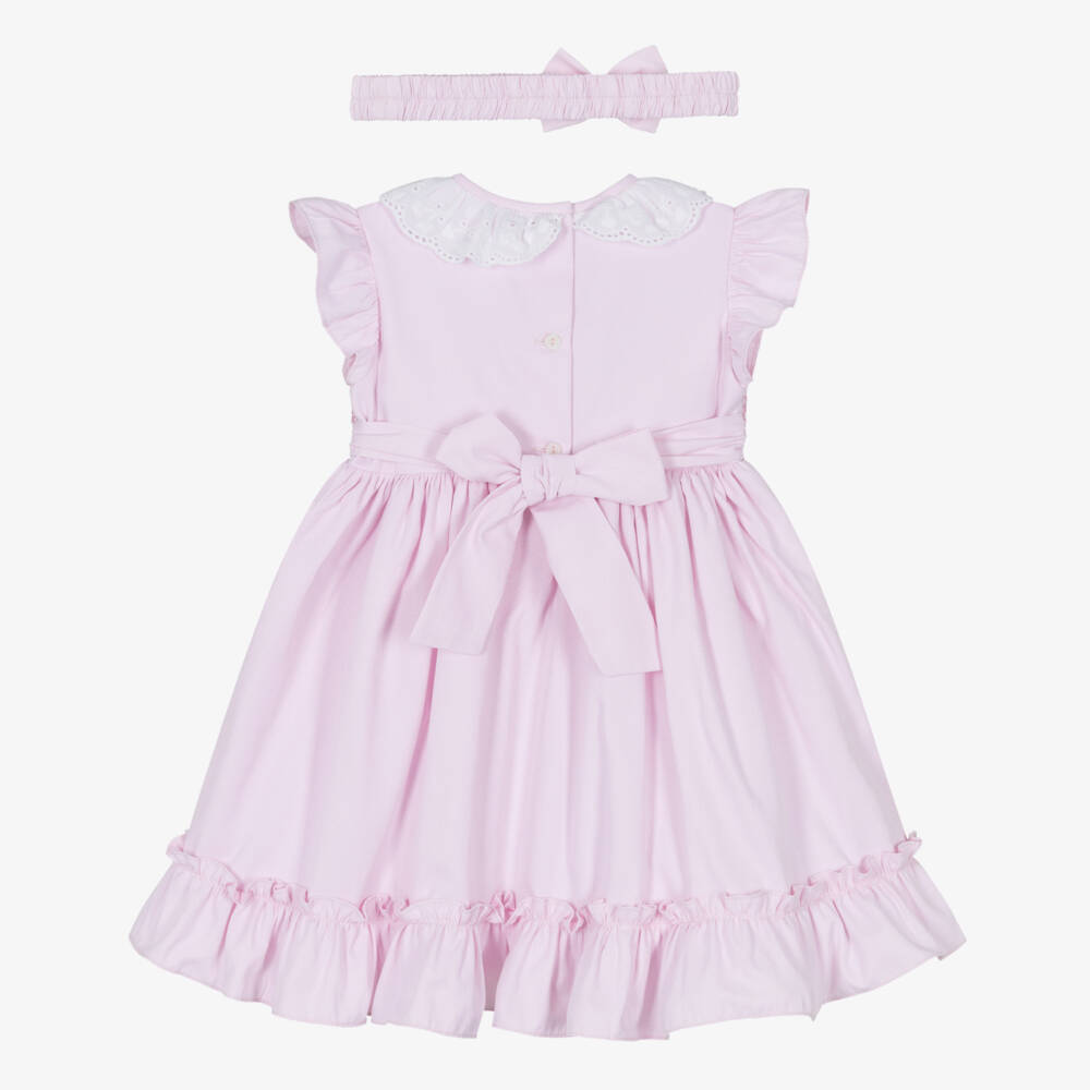 Pretty Originals-Girls Pale Pink Hand-Smocked Dress & Headband Set | Childrensalon Outlet