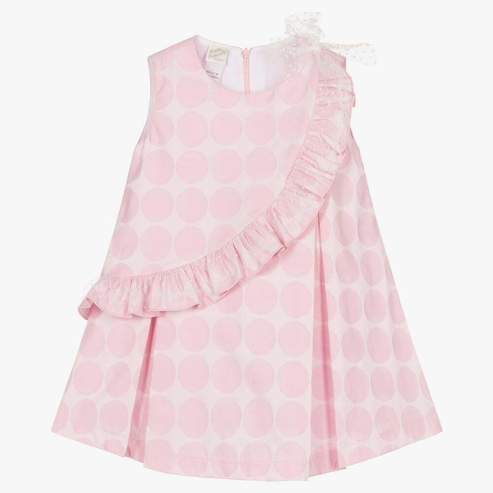 Pretty Originals - Girls Pale Pink Polka Dot Cotton Dress  | Childrensalon