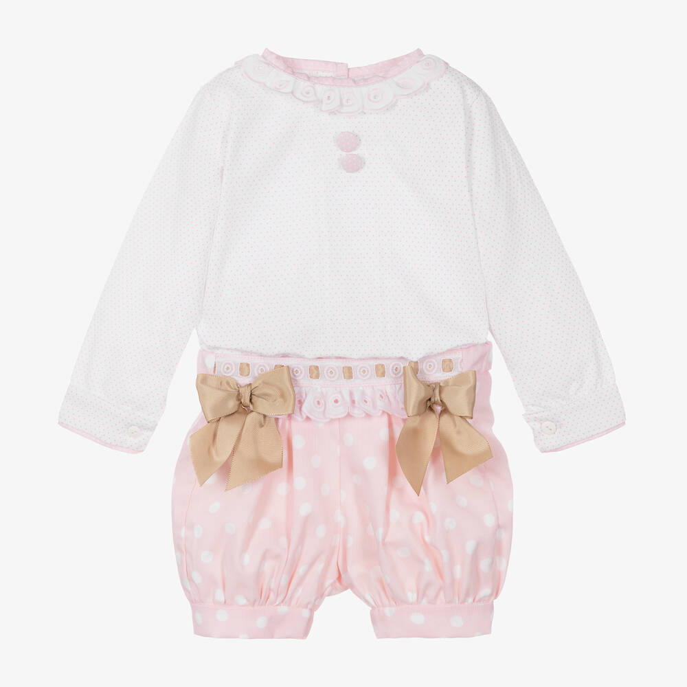 Pretty Originals - Girls Pale Pink Polka Dot Shorts Set | Childrensalon