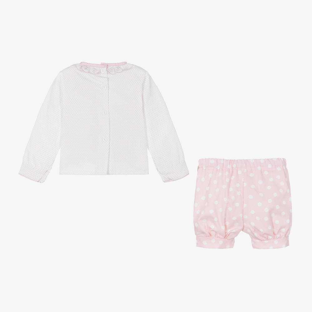 بريتي أوريجينال-طقم شورت وبلوزة أطفال بناتي مزيج قطن لون زهري وأبيض | Childrensalon Outlet