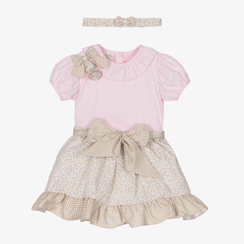 Pretty Originals - Girls Pink & Beige Skirt Set | Childrensalon