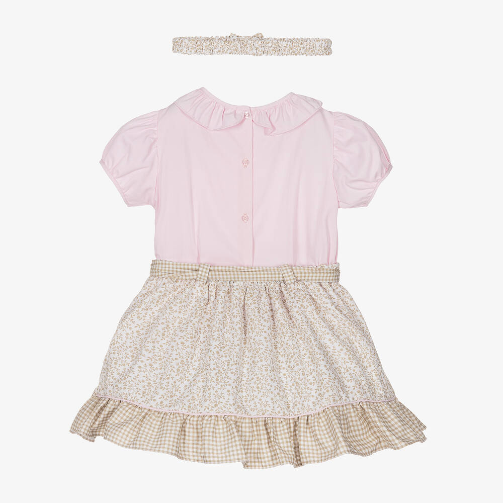 بريتي أوريجينال-Girls Pink & Beige Skirt Set | Childrensalon Outlet