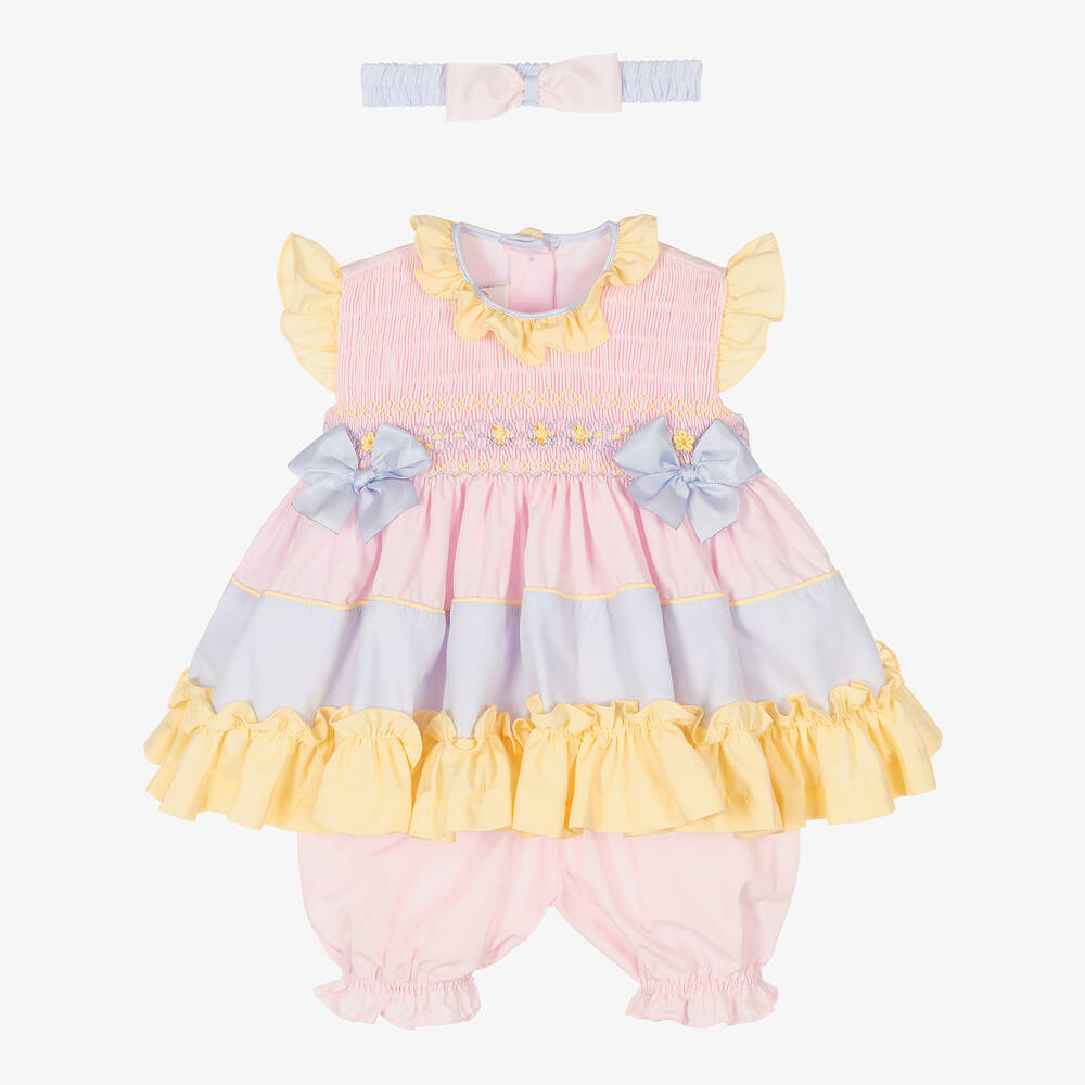 Pretty Originals - Ensemble robe smocké rose et bleu | Childrensalon