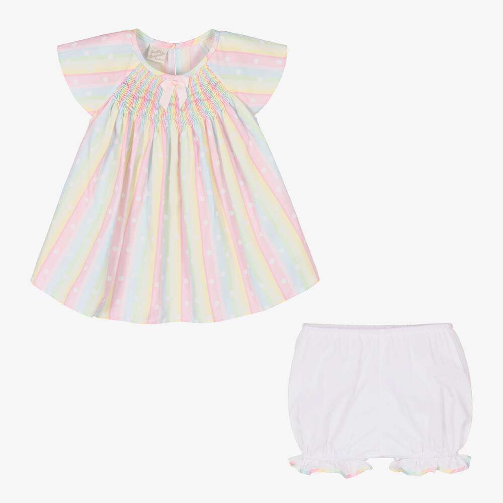 Pretty Originals-طقم فستان قطن بوبلين لون أزرق وزهري | Childrensalon Outlet