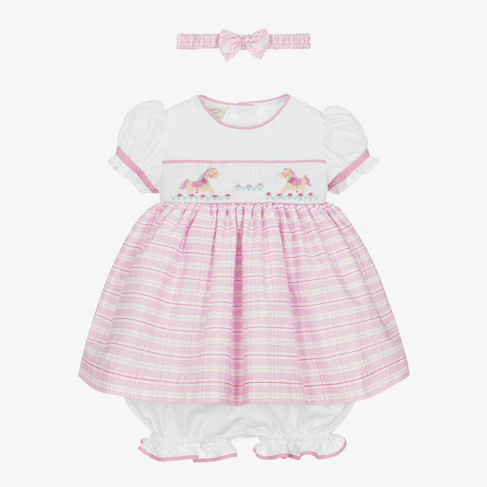 Pretty Originals - Girls Pink Check Smocked Dress Set | Childrensalon