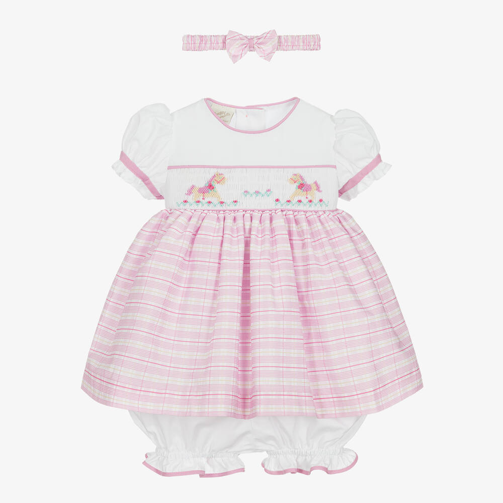 Pretty Originals - Ensemble robe rose smockée carreaux | Childrensalon