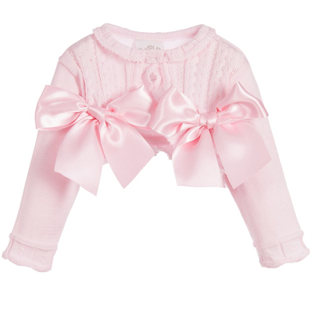 Pretty Originals - Girls Pink Cotton Knitted Cardigan | Childrensalon