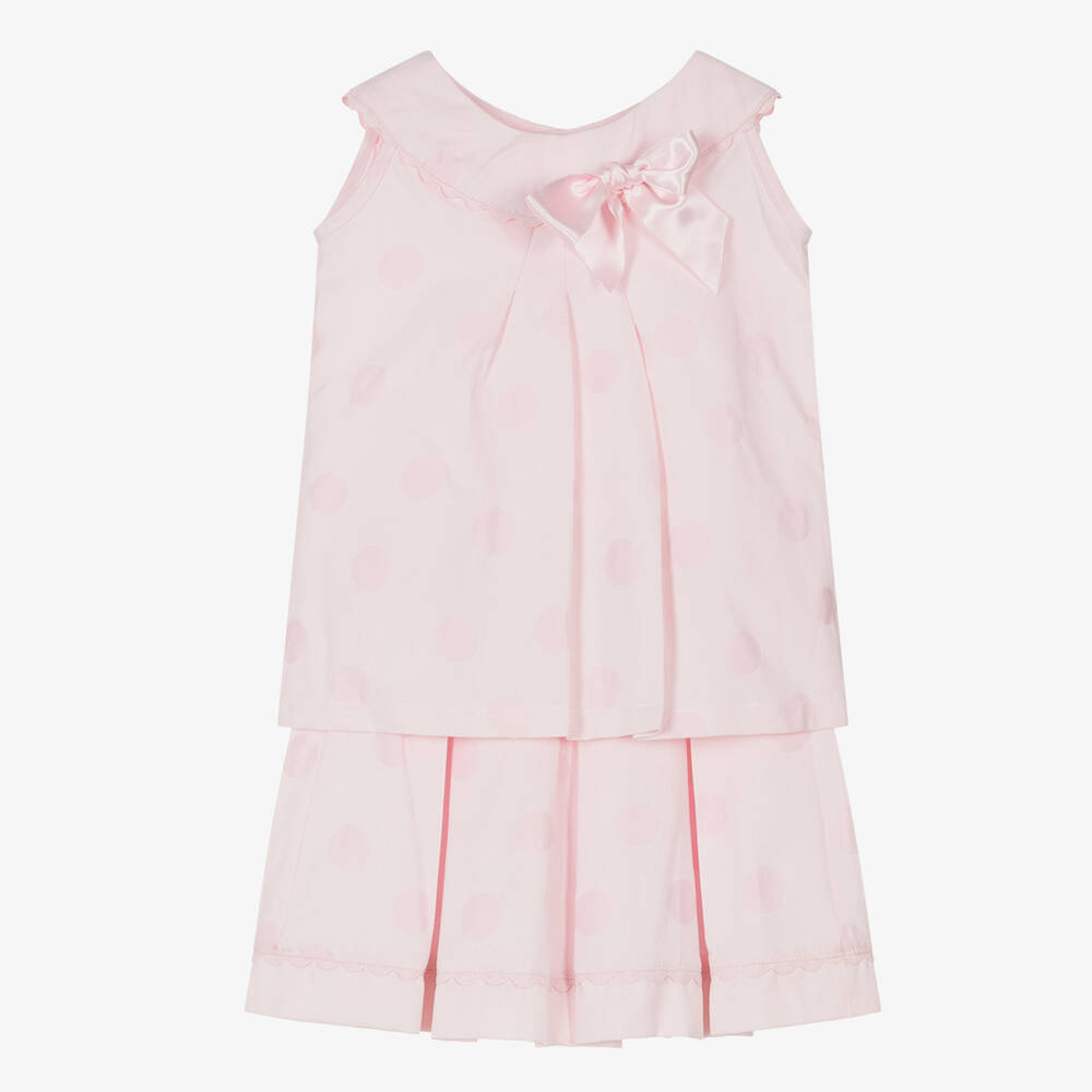Pretty Originals - Girls Pink Cotton Polka Dot Skirt Set | Childrensalon