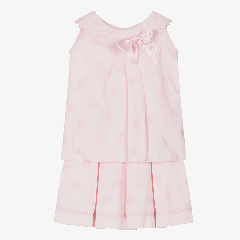 Pretty Originals-Girls Pink Cotton Polka Dot Skirt Set | Childrensalon Outlet