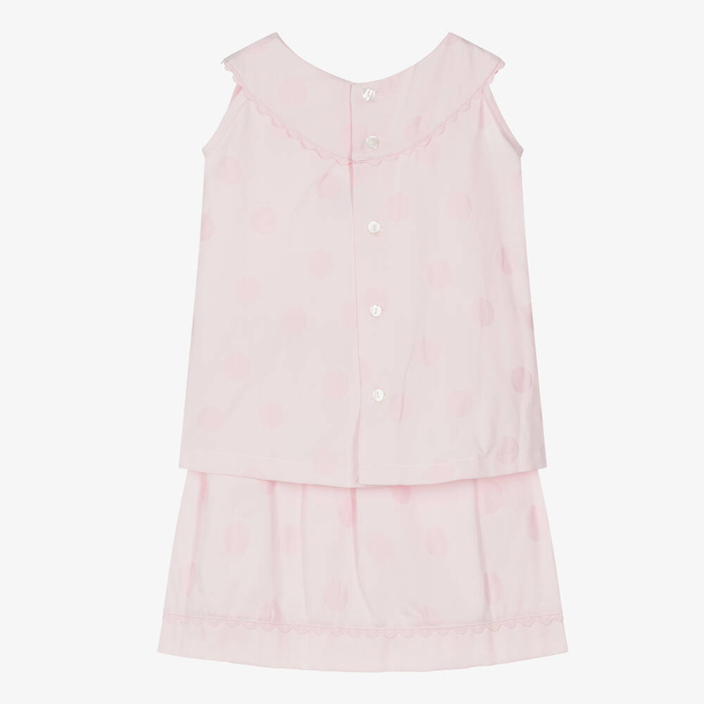 Pretty Originals-Girls Pink Cotton Polka Dot Skirt Set | Childrensalon Outlet