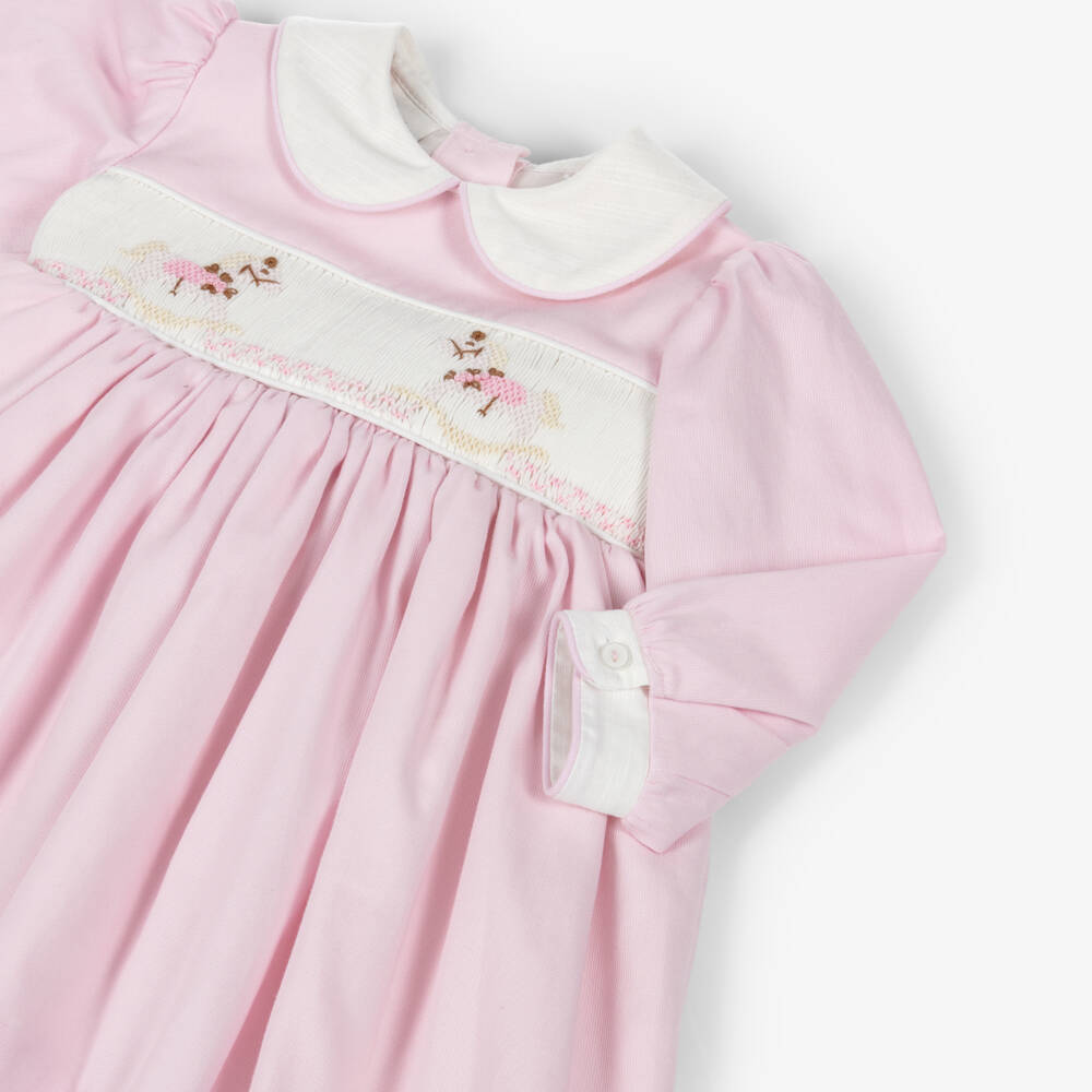 Pretty Originals-Girls Pink Cotton Rocking Horse Hand-Smocked Dress Set | Childrensalon Outlet