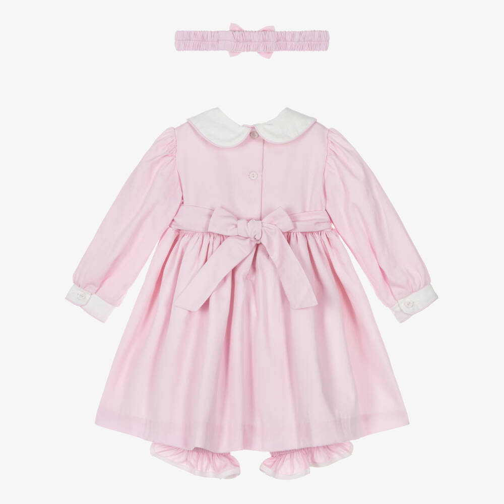 Pretty Originals-Girls Pink Cotton Rocking Horse Hand-Smocked Dress Set | Childrensalon Outlet