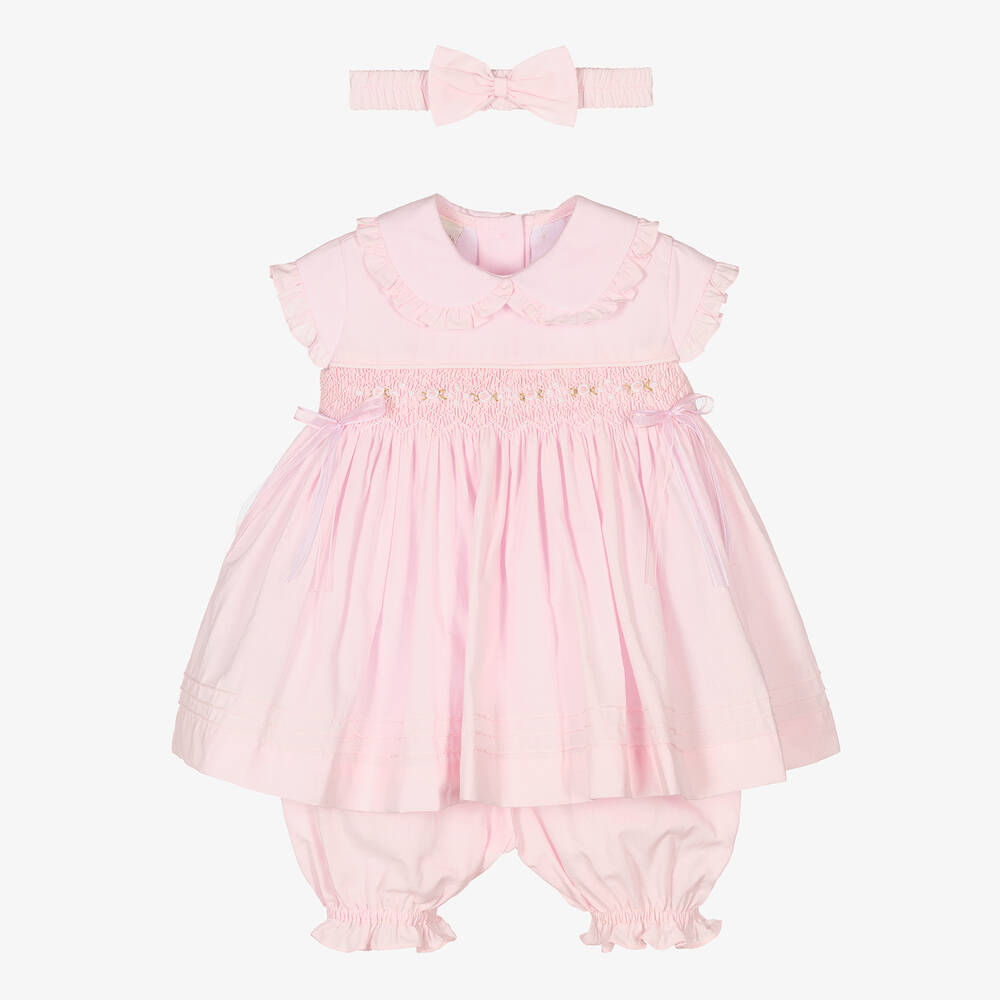 Pretty Originals - Girls Pink Cotton Smocked Dress Set | Childrensalon