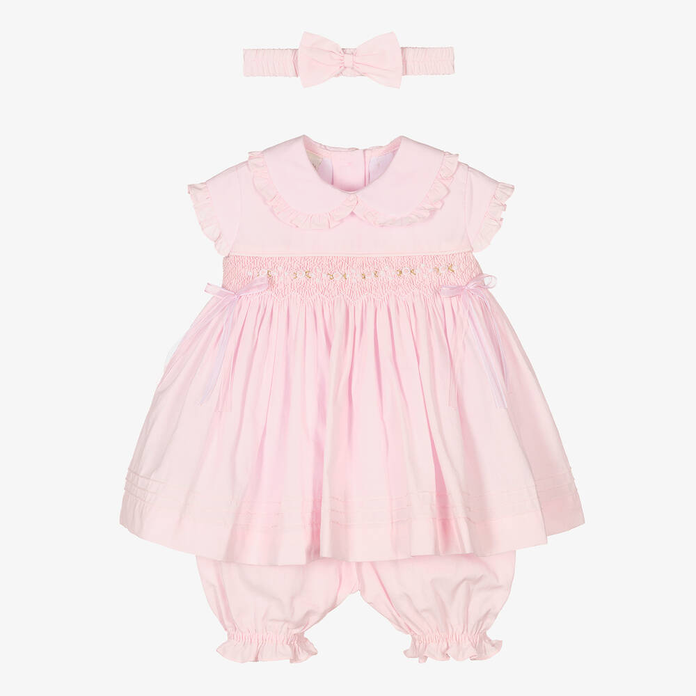 Pretty Originals - Ensemble robe rose smockée en coton | Childrensalon