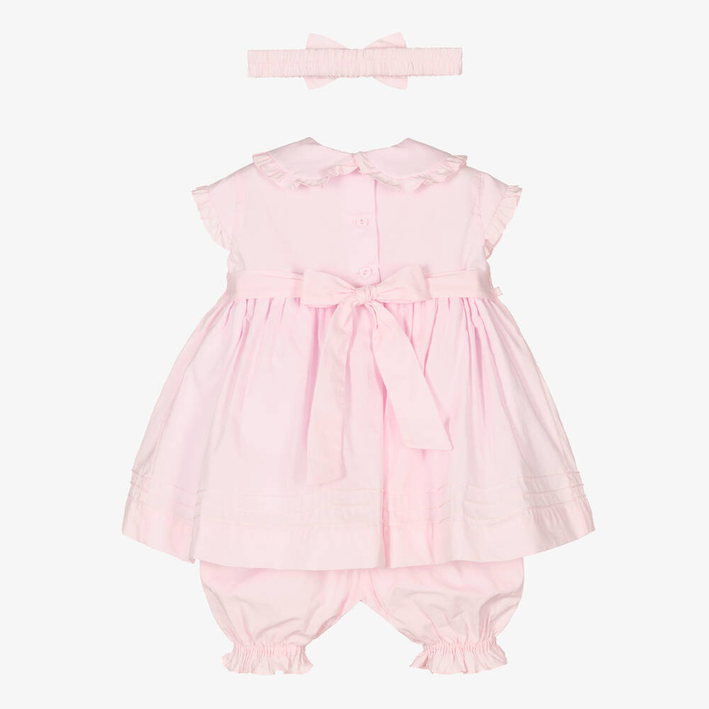Pretty Originals-Girls Pink Cotton Smocked Dress Set | Childrensalon Outlet