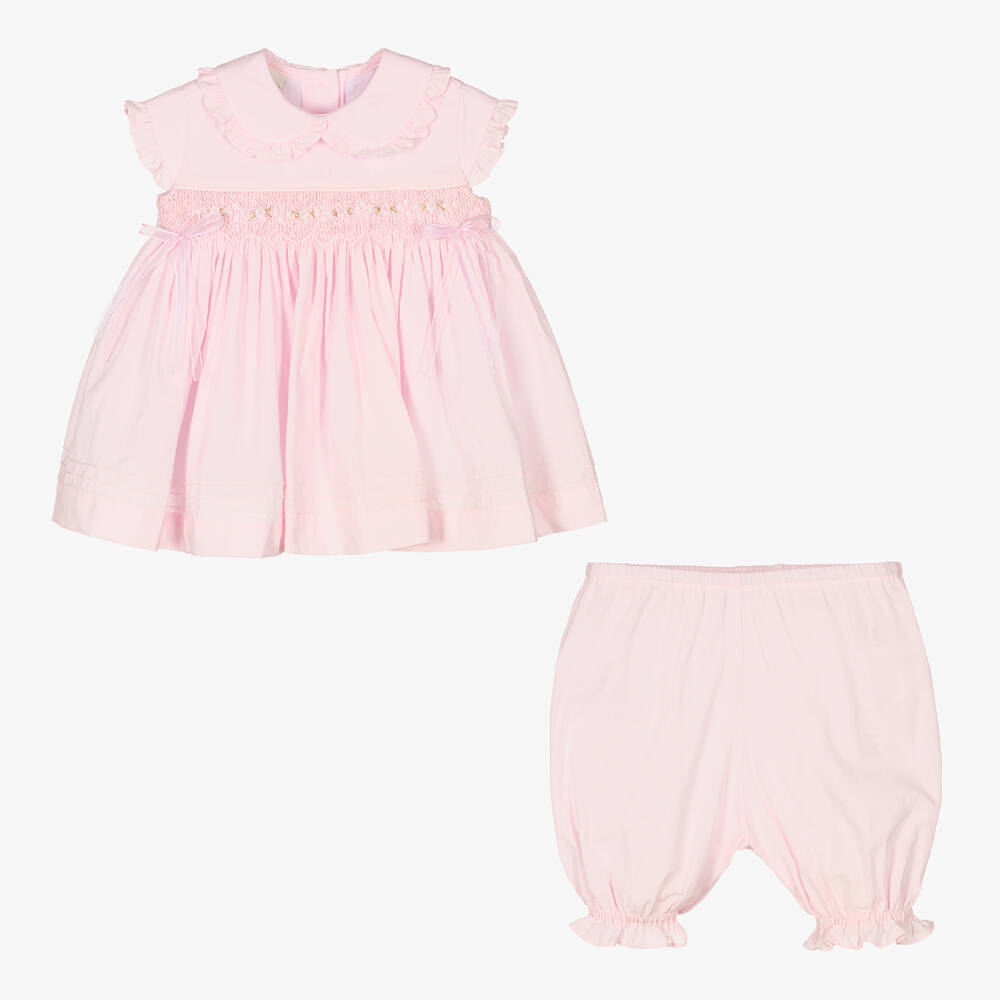 Pretty Originals-Girls Pink Cotton Smocked Dress Set | Childrensalon Outlet