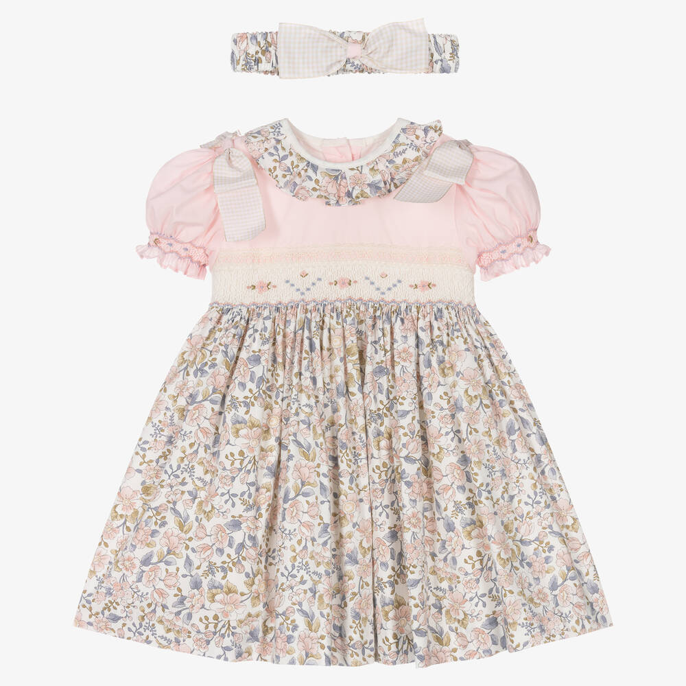 Pretty Originals - Розовое платье и повязка на голову из хлопка в цветочек | Childrensalon