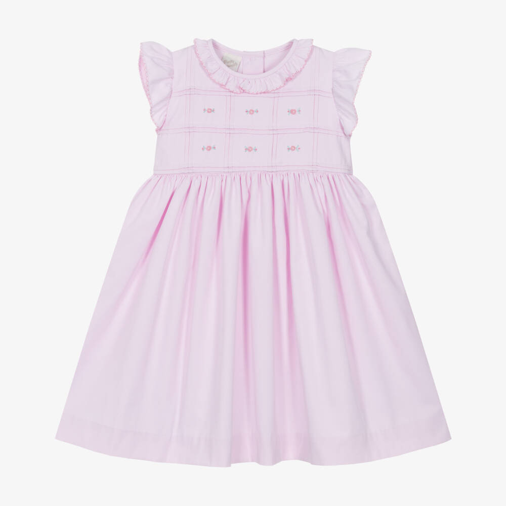 Pretty Originals-Girls Pink Floral Cotton Frock | Childrensalon Outlet