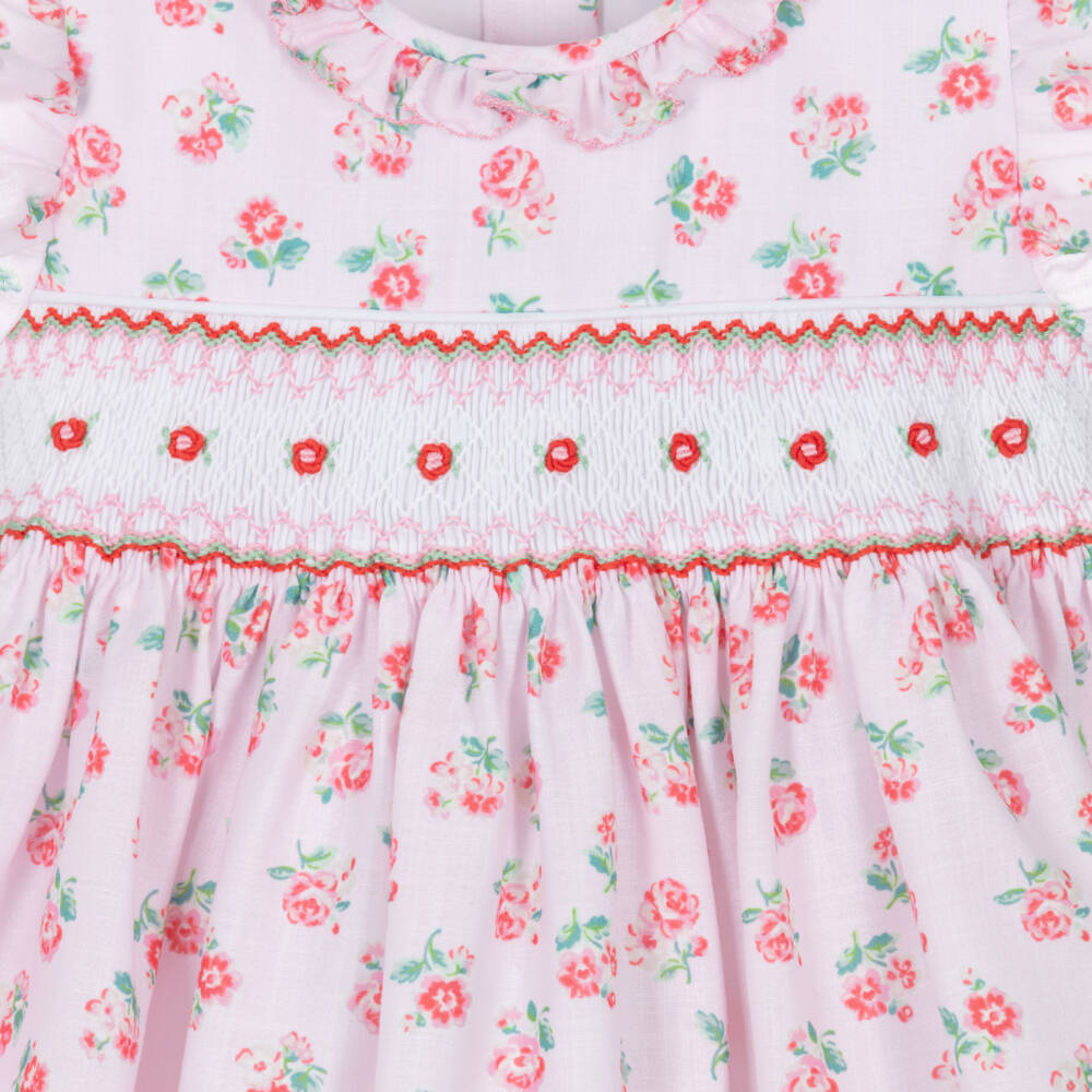 Pretty Originals-Girls Pink Floral Hand-Smocked & Embroidered Dress | Childrensalon Outlet