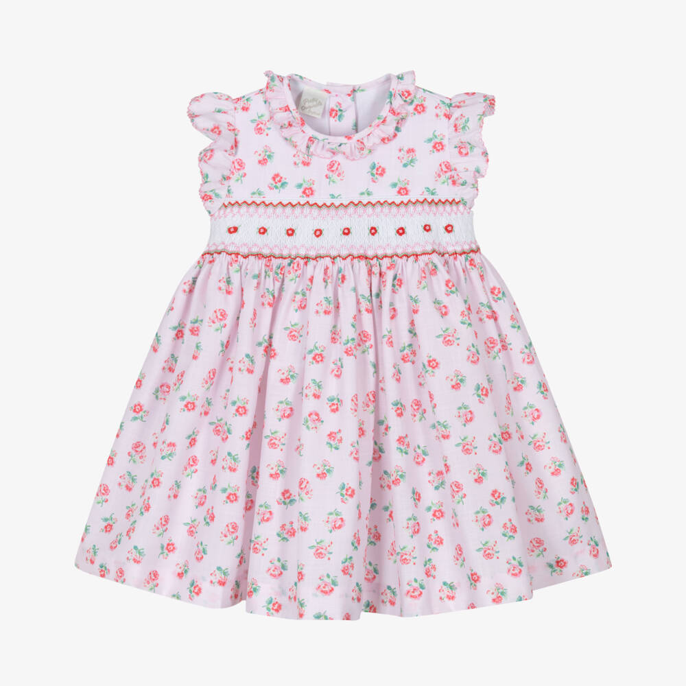 Pretty Originals-Girls Pink Floral Hand-Smocked & Embroidered Dress | Childrensalon Outlet