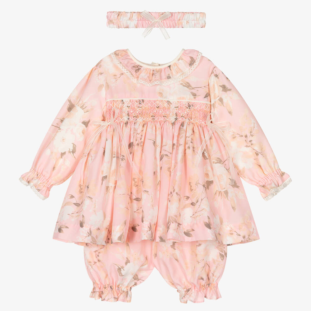 Pretty Originals - Girls Pink Floral Print Chiffon Dress Set | Childrensalon