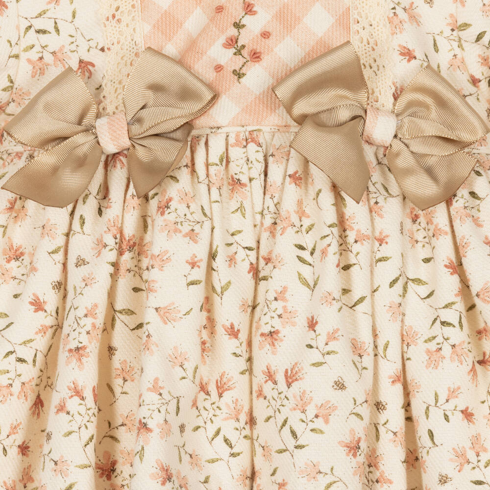 بريتي أوريجينال-طقم فستان لون زهري وعاجي بطبعة ورود | Childrensalon Outlet