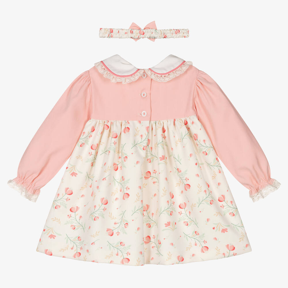 بريتي أوريجينال-طقم فستان أطفال بناتي زهري وعاجي بطبعة ورود | Childrensalon Outlet