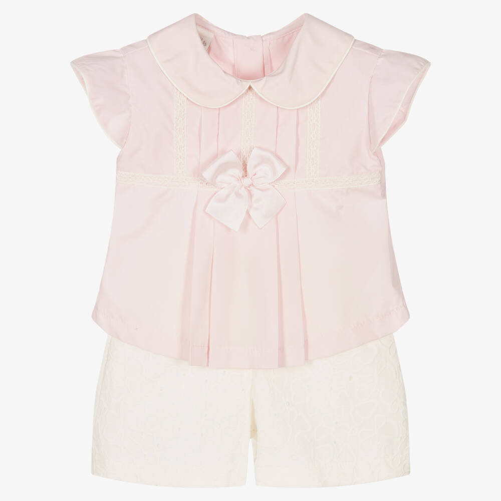 Pretty Originals - Girls Pink & Ivory Shorts Sets | Childrensalon