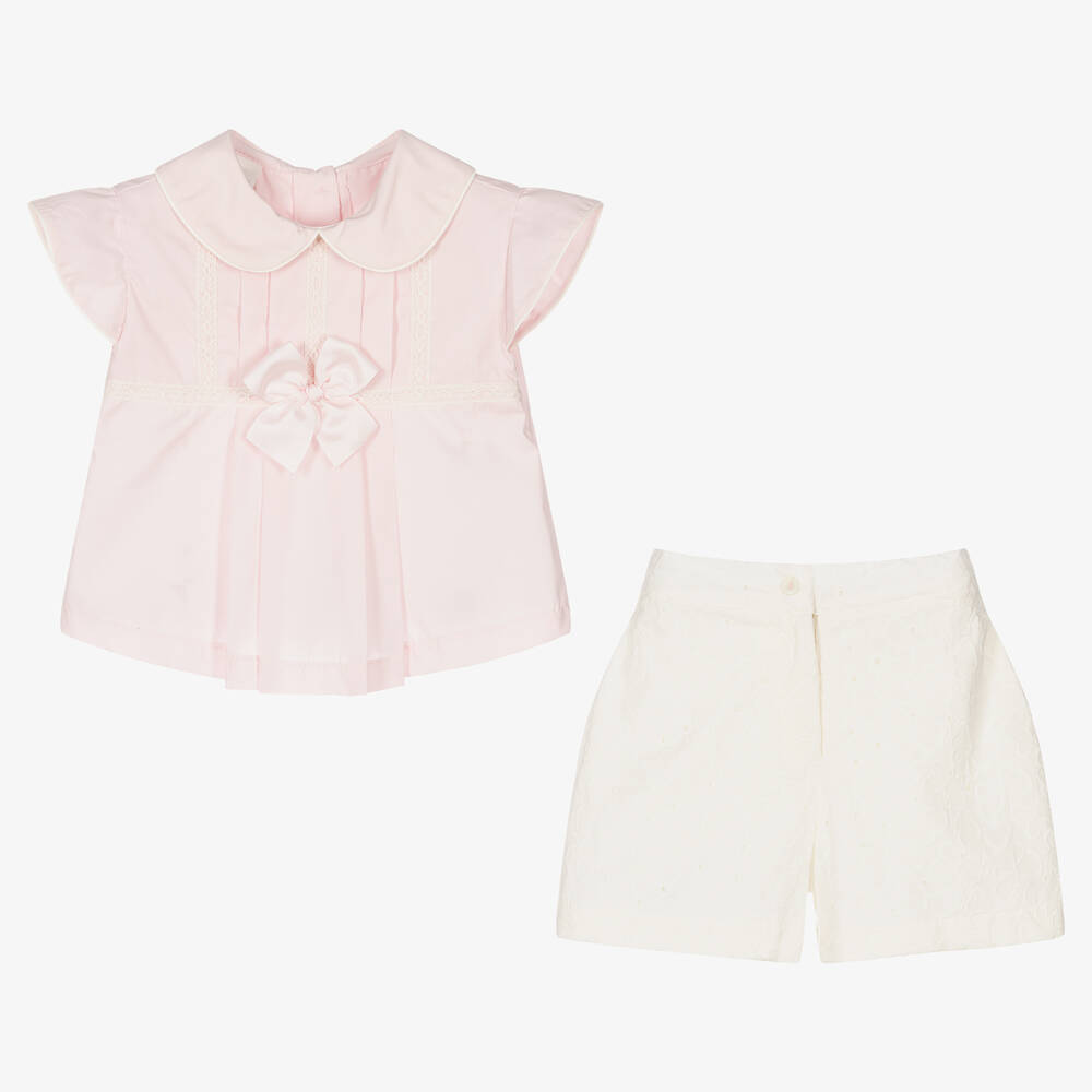 Pretty Originals-Girls Pink & Ivory Shorts Sets | Childrensalon Outlet