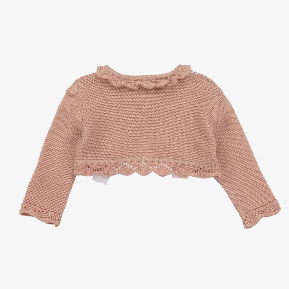 Pretty Originals-Girls Pink Knit & White Bow Cardigan | Childrensalon Outlet