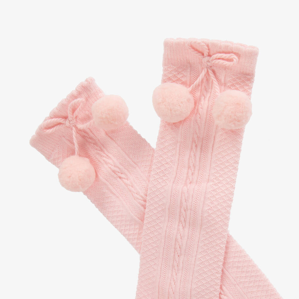 Pretty Originals-Girls Pink Pom-Pom Cotton Socks | Childrensalon Outlet