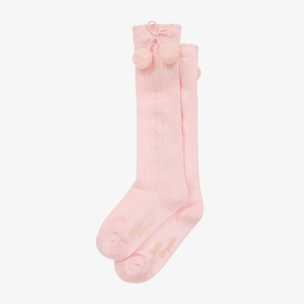 Pretty Originals-Girls Pink Pom-Pom Cotton Socks | Childrensalon Outlet