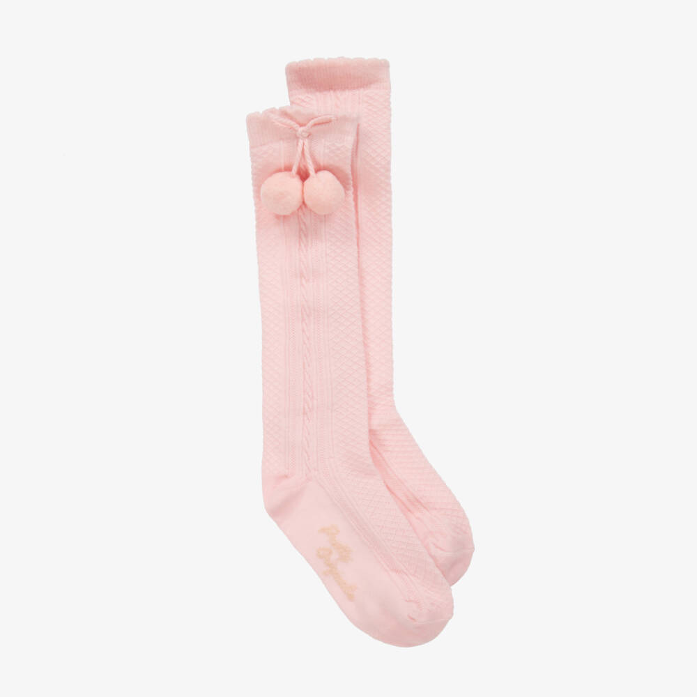 Pretty Originals-Girls Pink Pom-Pom Cotton Socks | Childrensalon Outlet