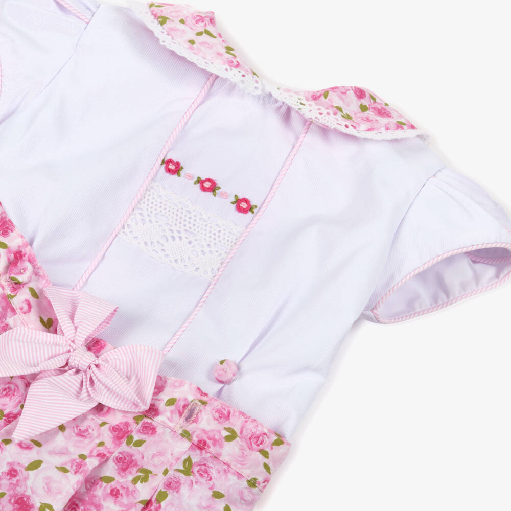 Pretty Originals-Girls Pink Rose Patterned Buster Suit | Childrensalon Outlet