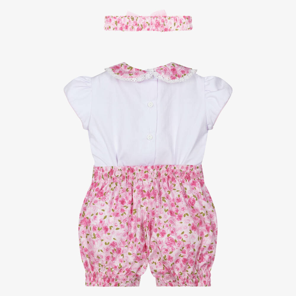 Pretty Originals-Girls Pink Rose Patterned Buster Suit | Childrensalon Outlet