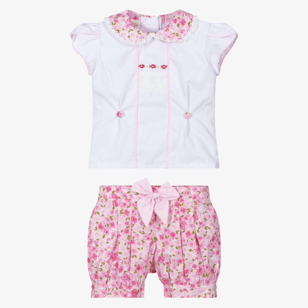 Pretty Originals-Girls Pink Rose Patterned Buster Suit | Childrensalon Outlet